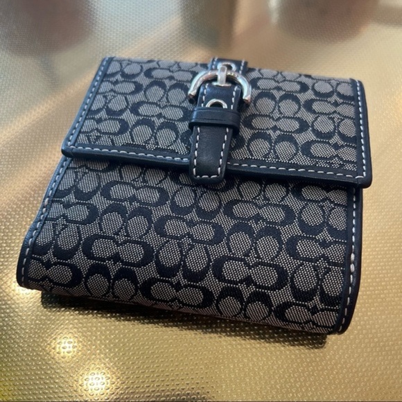 Coach Black and Gray bi gold Card Wallet with Silver Hardware and coin pouch - Picture 2 of 6